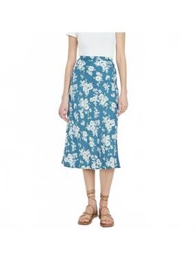 Crepe A-Line Midi Skirt Old Navy Blue Floral NWT XS